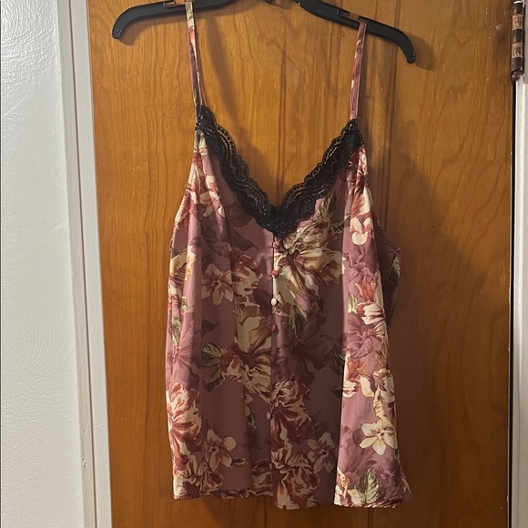 Torrid Pink and Cream Floral Camisole with Black Lace - Picture 1 of 4
